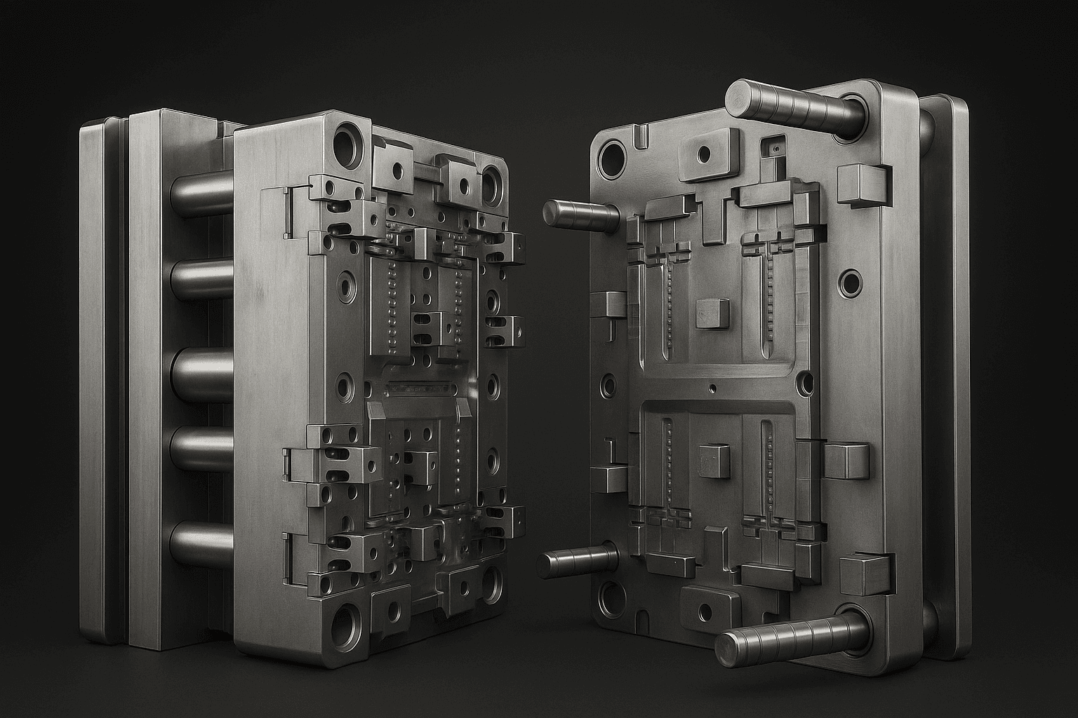 Two-part precision injection mold halves